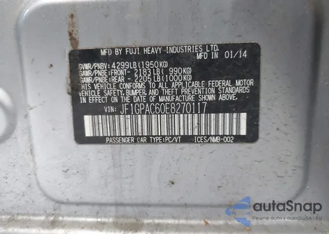 2014 Subaru Impreza 2.0I Premium z USA, uszkodzony, nr VIN JF1GPAC60E8270117